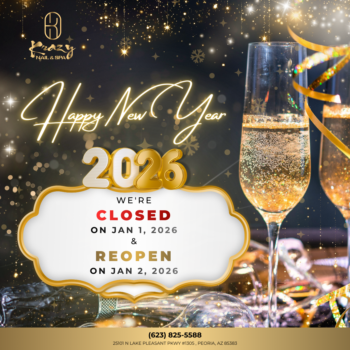 Happy Hour special promotion at Krazy Nail & Spa - 50% off 2nd service